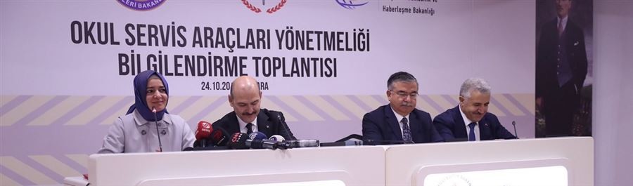 Bakan Kaya, İçişleri Bakanı Soylu, Milli Eğitim Bakanı Yılmaz ve Ulaştırma, Denizcilik ve Haberleşme Bakanı Arslan'ın katılımıyla "Okul Servis Araçları Yönetmeliği Bilgilendirme Toplantısı’’ yapıldı.